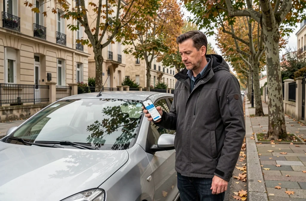Homme comparant des offres d'assurance auto sur smartphone à Bourgoin-Jallieu
