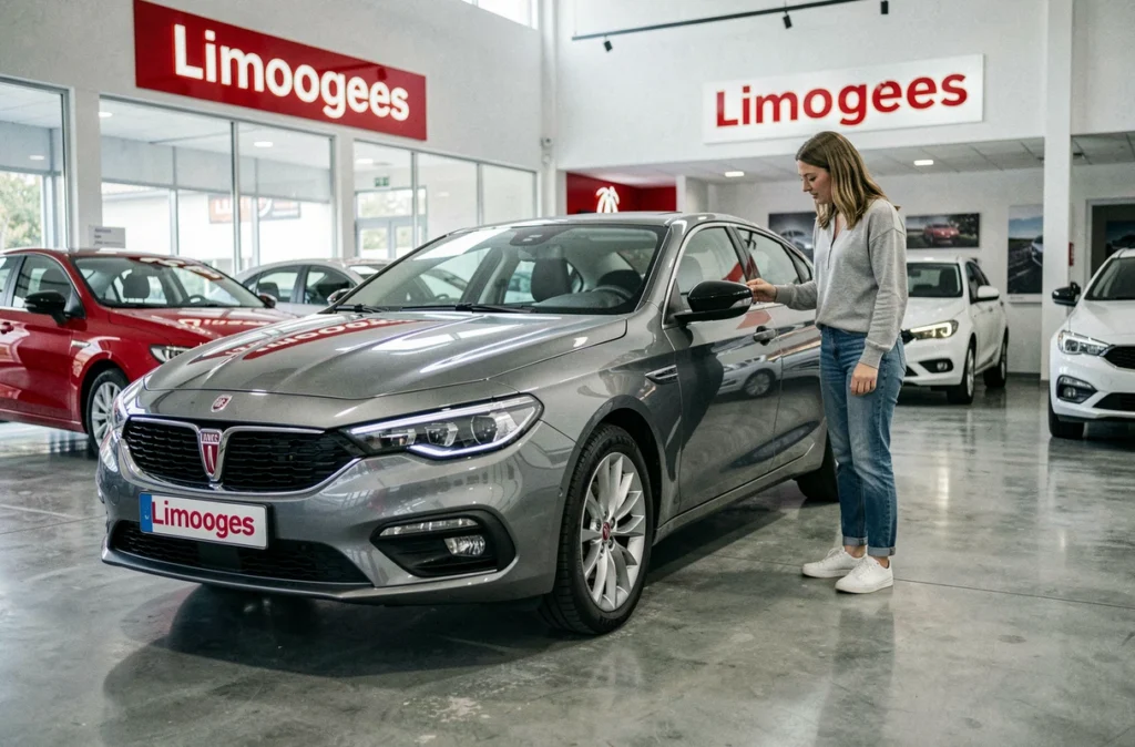 Cliente découvrant une Fiat dans le showroom Ital Auto 87 Fiat Lancia à Limoges